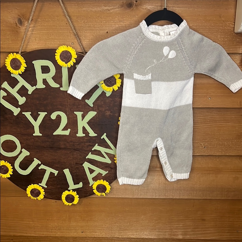Antonella Kids Knit Balloon Onesie Sweater Pant Stripe Pocket Snap 3-6m Cotton